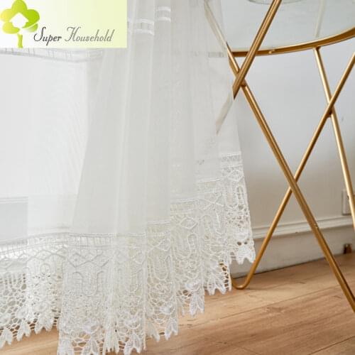 White Lace Tulle Curtains for Bedroom Living Room Modern Embroidery Sheer in Kitchen Window Treatments Hotel Decoration Custom