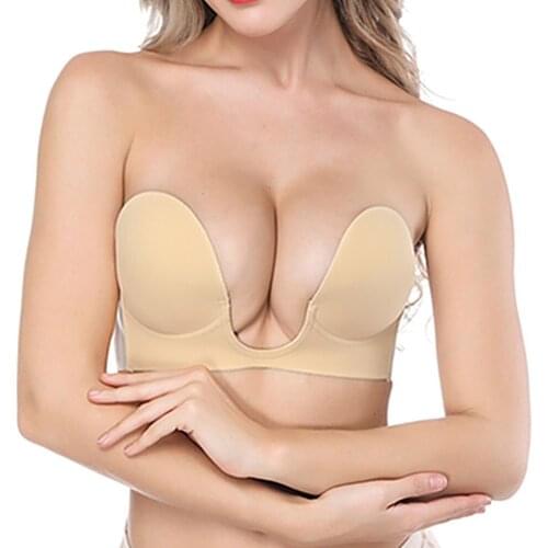 Sexy Gathering Invisible Bras Bralette Underwear Women Push Up Strapless Bra Wedding Brassiere Underwired Back 1/2 Cup Band Bras