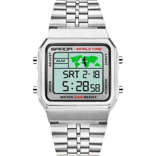 Sanda LED Digital Mens Sports Watches Top Brand Ladies Electronic Wrist Watch 2020 Waterproof Stainless Steel Elegant Watches