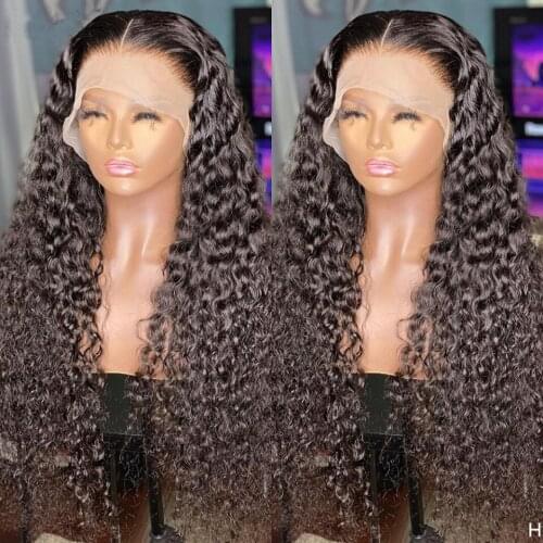 Black 26Inch Long Deep Wave Lace Front Wigs With Baby Hair For Women Kinky Curly Hair Synthetic Heat Resistant Fiber PrePlucked