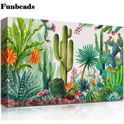 DIY 5D round Diamond Embroidery Green plants Painting Mosaic Full Square Diamond Painting cactus pattern home decor PP5573