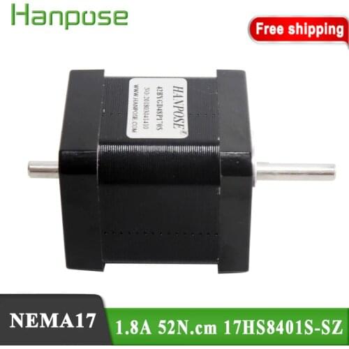Free Shipping Nema17 Stepper Motor 42BYGH 1.8A 52N.CM 17hs8401S-SZ 42X48mm motor Double Shaft For 3D Printer Monitor Equipment