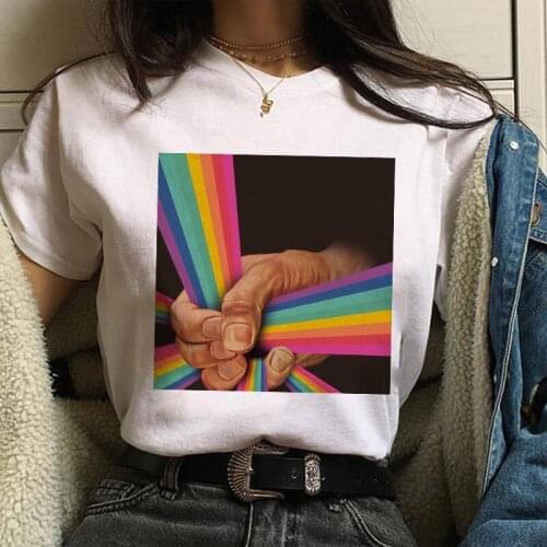 Harajuku Japanese T-shirt Funny Women Summer Spoof Rainbow Graphic Tshirt Plus Size Casual Vintage Streetwear White Shirt Top