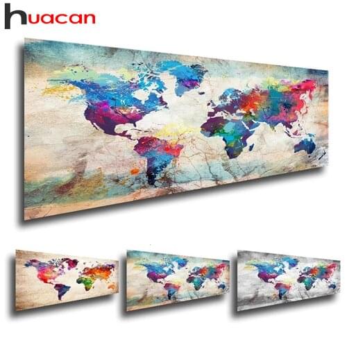 Huacan 5D Diamond Painting Full Square Map Diamond Embroidery Complete Kit Landscape Mosaic Modular Pictures Home Decoration