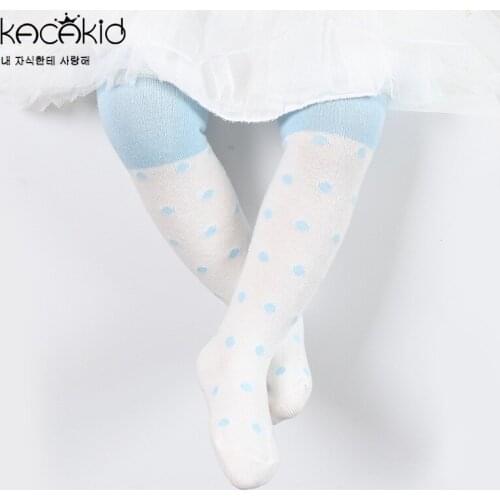 Kacakid 2019 New Spring Fall Cotton Dot Joint Blue Pink Kids Baby Pantyhose Anti-slip Sockings For Children Girls 0-4 T