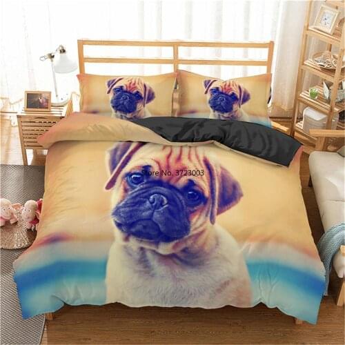 3D Cute Dog Bedding Set Pugs Cute Bedroom Decoration Down Bedding Cover Pillowcase Single Double King Queen Size Bedding