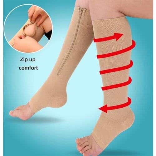 Zipper Compression Socks Fat Burning Cycling Socks Running Womens Slim Sleeping Beauty Legs Varicose Vein Prevention Socks