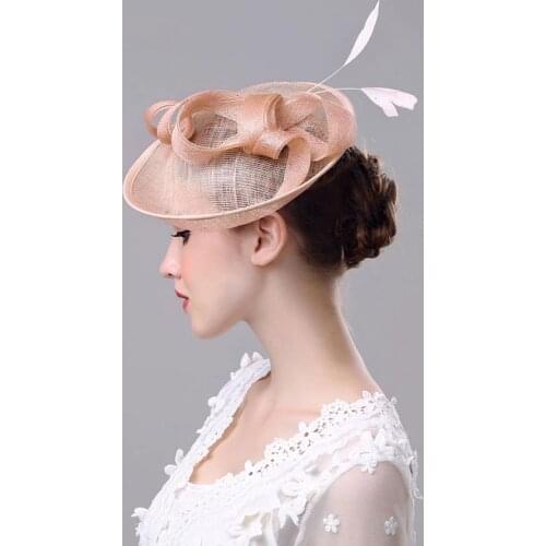Hemp Bride Hat Bow Feather Headdress Wedding Accessories Bridal Hats Bibi Mariage Cap Chapeau Mariage Mingli Tengda Wedding Hats