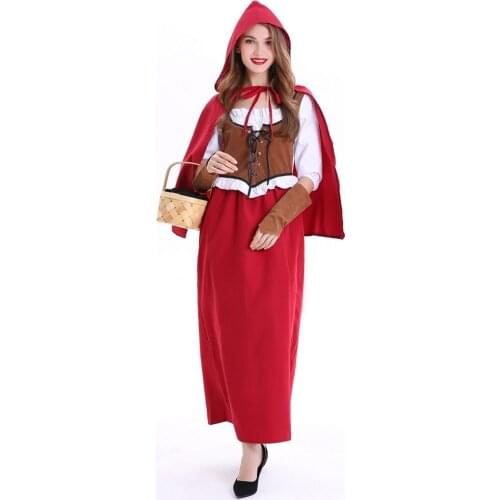 Adult Women Plus Size Large S-XXL Retro Fairy Tale Little Red Riding Hood Costumes Costume for Purim Halloween Party