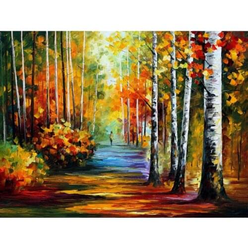 Beautiful landscape paintings forest road palette knife art on canvas wall pictures for living room