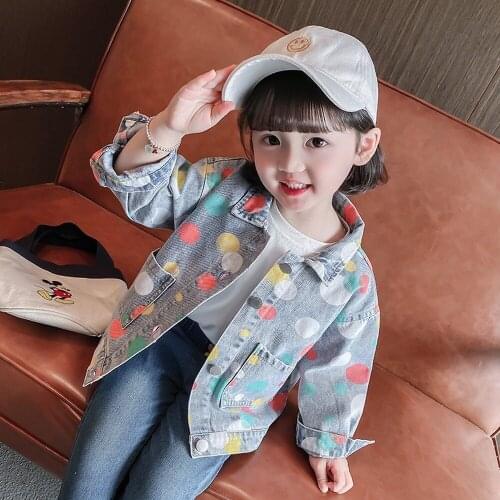 2021New Kids Denim Jacket For Girls Spring Autumn Jeans Coat Children Clothes Dot printing Fashion Baby Denim Jackets