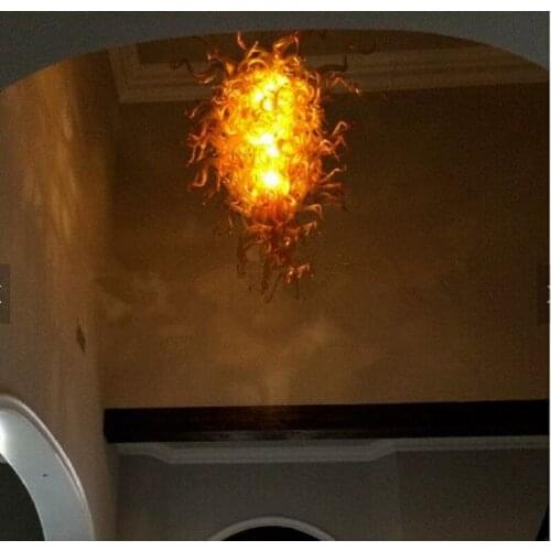 Blown Art Glass Chandelier for High Ceiling Pretty Color Murano Glass Modern Decorative Ceiling Light