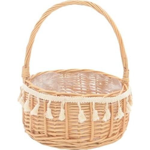 Rattan Tassel Lace Princess Basket Handbag Floral Flower Arrangement Picnic Basket Flower Girl Hand Gift Flower Basket