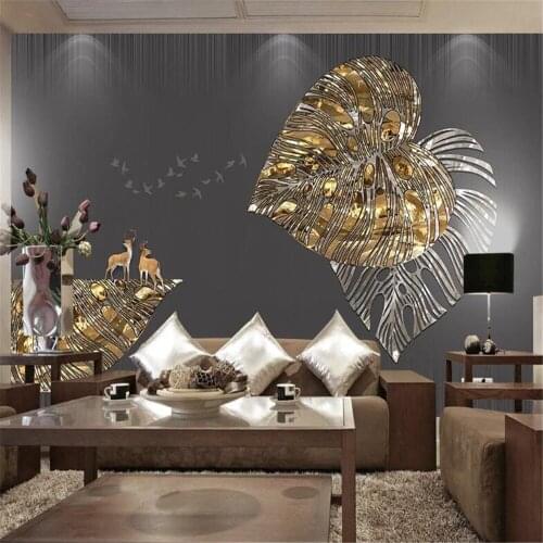 Milofi custom 3D mural wallpaper wall covering new Chinese style light luxury golden leaf elk background wall