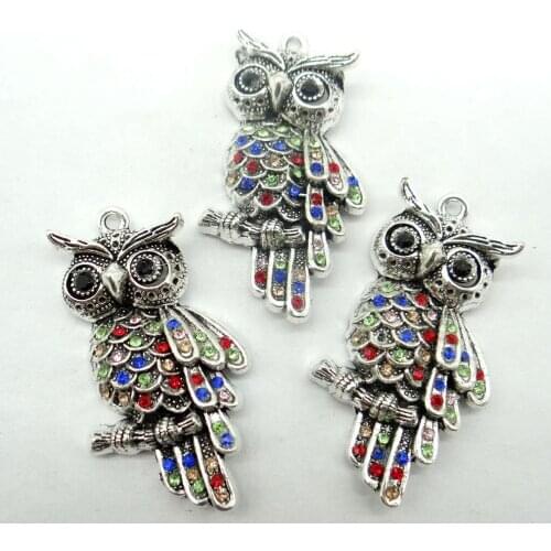 Natural Turquoises Quartz crystal owl Silver Keychain Pendant for diy Jewelry making necklace Accessories 10PCS A1