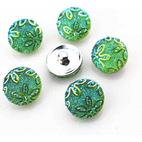 New arrive 20pcs/lot 18mm green resin flower snap buttons for snap bracelet Ginger Snaps Jewelry