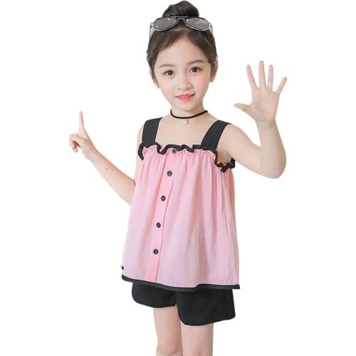 Teenage Girls Clothes Vest + Short Childrens Clothes For Girls Patchwork Girl Outfit 2021 Summer Kids Tracksuit