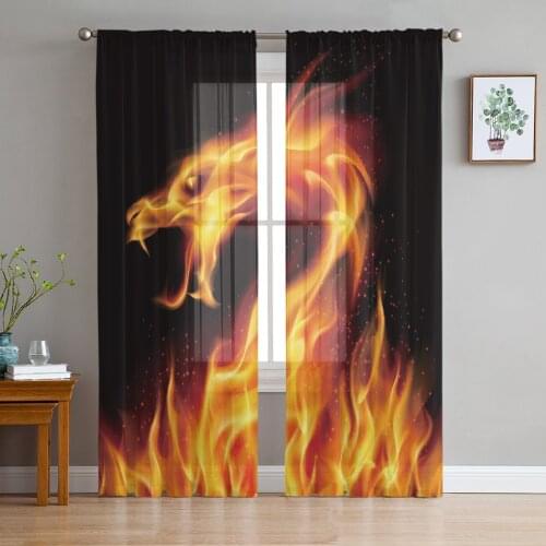 Fire Dragon Black Window Treatment Tulle Modern Sheer Curtains for Kitchen Living Room the Bedroom Curtains Decoration