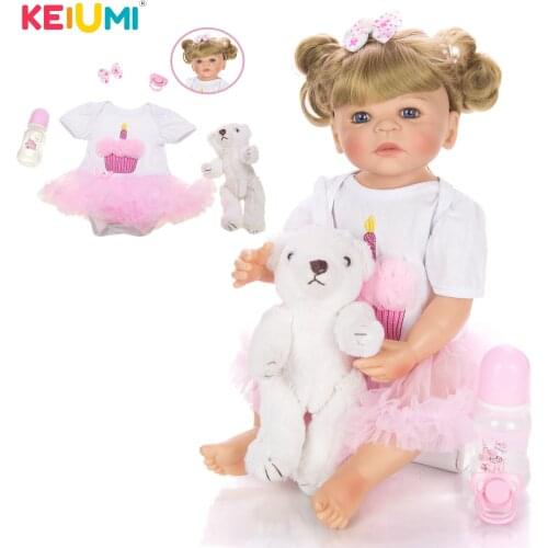 KEIUMI 22 Inch Realistic Reborn Baby Girl Full Body Silicone Vinyl Reborn Dolls Babies For Kids Gifts Baby DIY Pillow Toys