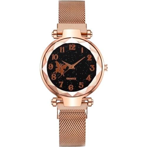 Luxury Women Watches Rose Gold Starry Sky Magnetic Clasp Mesh Quartz Wristwatch Lady Female Butterfly Watch Relogio Feminino