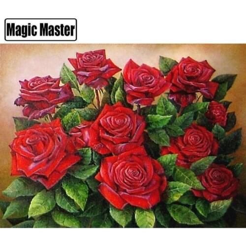 Needlework Diamond Embroidery Red Rose Flower 5D Rhinestones Diamond Painting Diamond Embroidery Mosaic Pictures