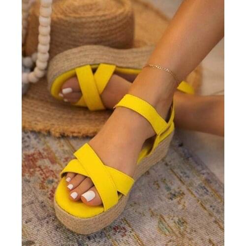 Women Shoes 2021 Summer Hemp Casual Flat Sandals Women Fashion Buckle Peep Toe Platform Sandalias Woman Plus Size