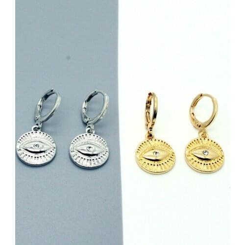 1Pair Vintage Rhinestone Evil Eye Small Hoop Earrings For Women Gothic Simple Round Eye Ear Stud Turkey Jewelry E366-3