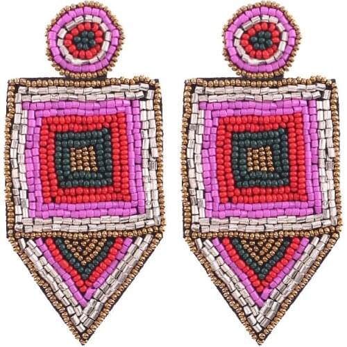 Sehuoran Bohemian Drop Earrings For Women Boho Wedding Trendy Glass Beads Girls Gift Accessories Party Dangle Statement Earrings