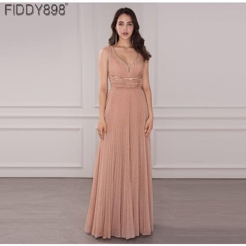 Shimmer Prom Gowns 2021 New Arrival Custom A-Line Sleeveless Low Back Party Dress Women Long Pleated Dinner Dress Vestidos