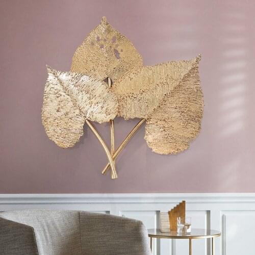 Modern Luxury Wrought Iron Golden Plant Wall Sticker Home Livingroom Wall Hanging Decoration Store Hotel Porch Wall Mural Crafts