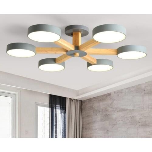 Wooden Lustre chandelier 3/6/8 lights indoor led lights for room Luminaire suspension living room decoration bedroom hanglamp