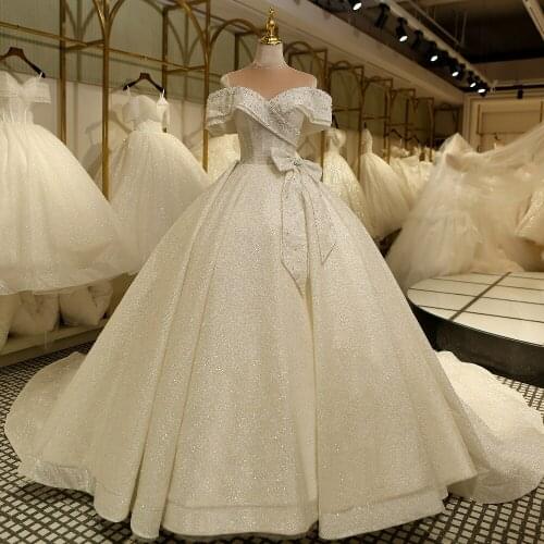 A Big Bow Knot Wedding Dress with Train 2021 Bridal Gown Plus Szie Women Marriage Party Clothes Real Photo