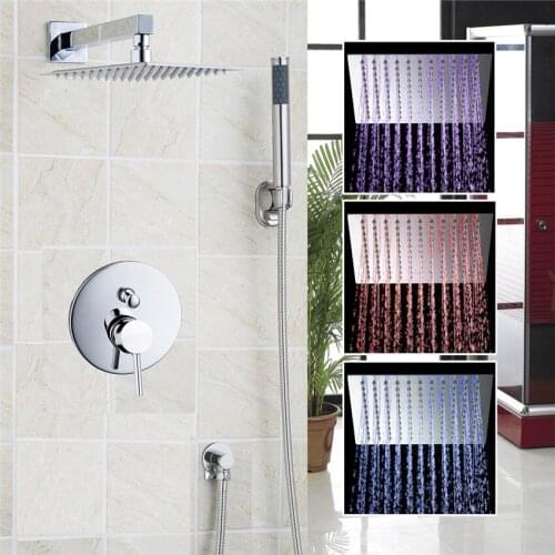 Torayvino Shower Set 3 Colors LED Luxury LED Square Rain 8" Shower Head Shower Sprayer with the Control valve shower set