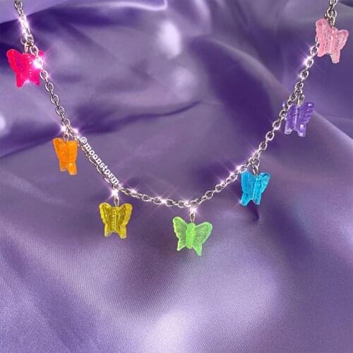 Y2K Jewelry Candy Color Butterfly Necklace for Women Resin Animal Cartoon Fashion Harajuku Necklace Charms 90s Aesthetic Gifts