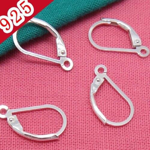 Wholesale-Min 20piece,925 Pure Silver Color 11*9mm Lever-back Earring Hook Settings with inner 1.4mm Hoop for DIY Earrings