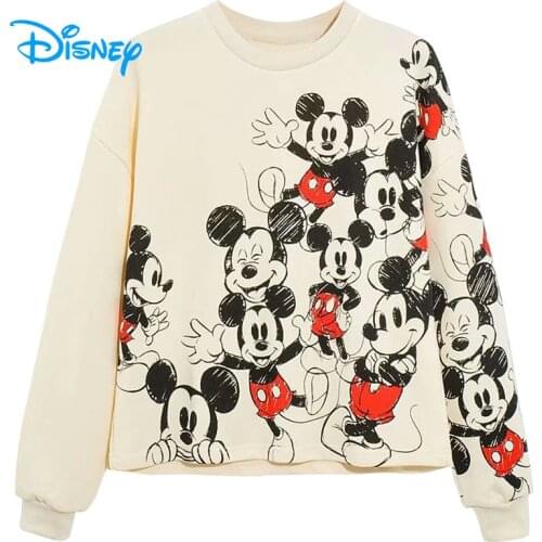 Disney Mickey Mouse Sweatshirt Women Vintage Cartoon O-Neck Long Sleeve Pullover Fashion Harajuku Streetwear Female Casual Tops