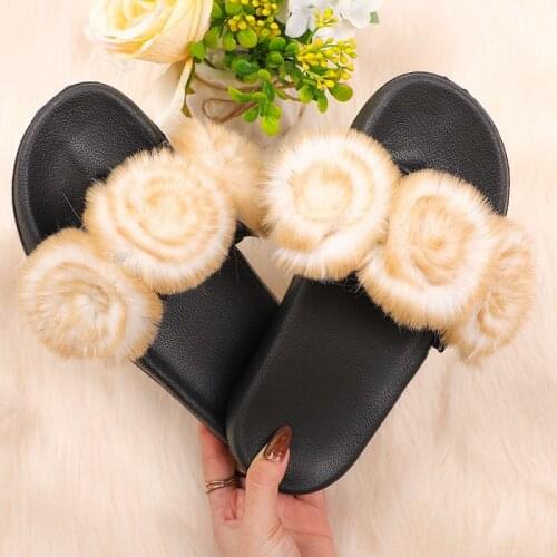 Women Fur Slippers Warm Fluffy Slides Faux Fur Flip Flops Flat Home Slippers Furry Slides Fuzzy Plush Casual Shoes Woman Sandals