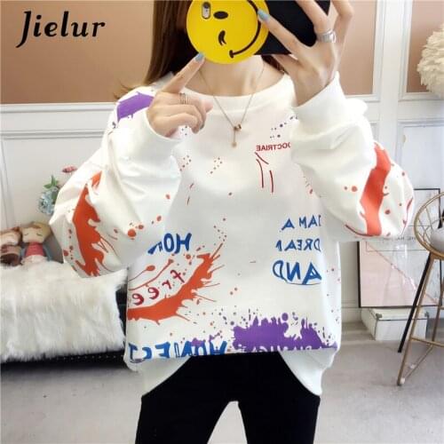 Jielur Sweatshirt Print O-neck Autumn Hoodies Women New Pullover Female Long Sleeve Hoodie Cartoon Tracksuit Winter M-XXL