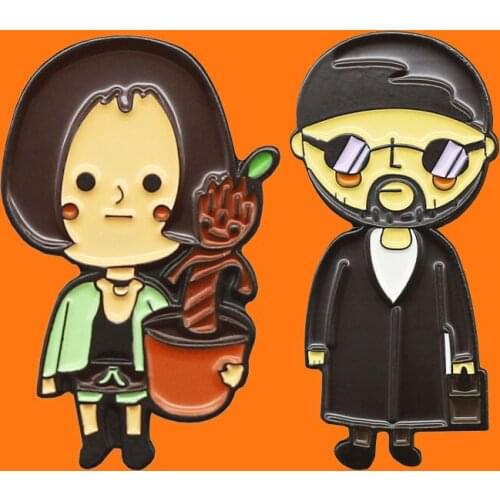 Leon and Mathilda Enamel Pins Funny Movies Metal Cartoon Brooch Backpack Hat Bag Collar Lapel Badges Women Fashion Jewelry Gifts