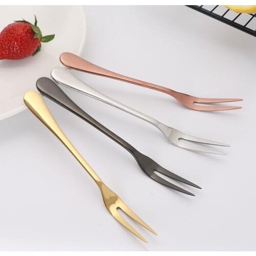 10 Pieces/ Set Stainless Steel Two-tine Fruit Fork Tableware Multiple Use Snack Cake Dessert Forks Kitchen Accessories