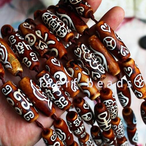 10x40mm Tibet beads brown agate stone DZI Oval Shape loose Beads 4 pcs