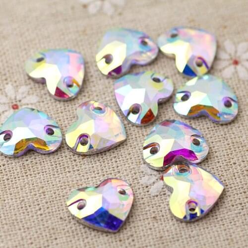 12mm 20PCS Heart Shape Sew on Rhinestone crystal AB Silver Flatback Crystal Strass resin Rhinestones DIY Dress Clothing bags