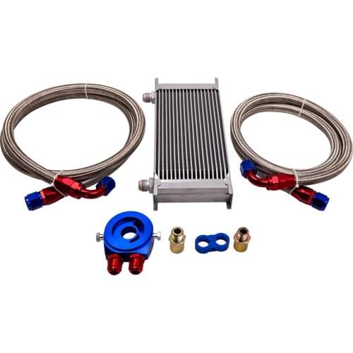 19 Row 10AN Universal Aluminum Transmission Engine Oil Cooler+Filter Adapter Kit