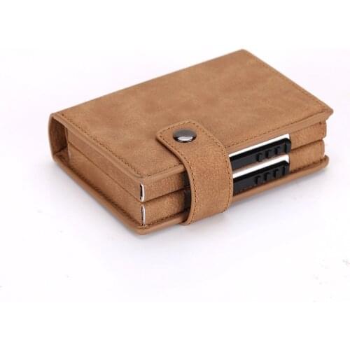2019 Twin Metal Card Holder RFID Blocking Leather Business ID Credit Cardholder Men Thin Double Aluminium Case Wallet Mini Purse