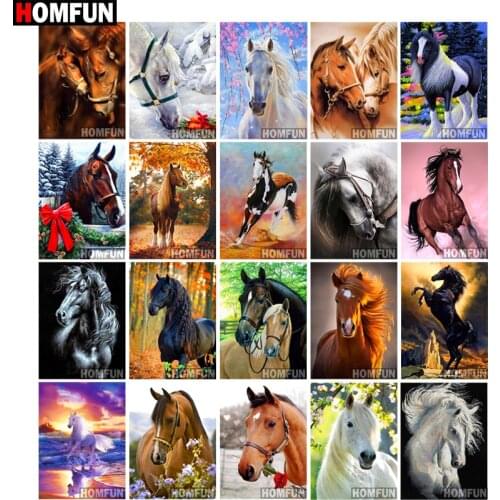 HOMFUN Full Square/Round Drill 5D DIY Diamond Painting "Animal Horse" 3D Diamond Embroidery Cross Stitch Home Decor Gift