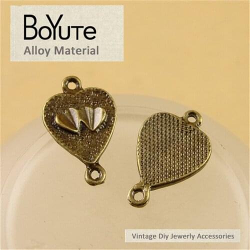 BoYuTe (100 Pieces/Lot) 17*11MM Zinc Alloy Antique Bronze Plated Love Heart Connector Pendant Diy Metal Jewelry Findings