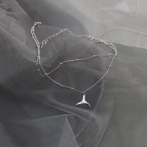 925 Sterling Silver Double Layer Round Bead Mermaid Tail Anklet For Women Girls Summer Jewelry sl356