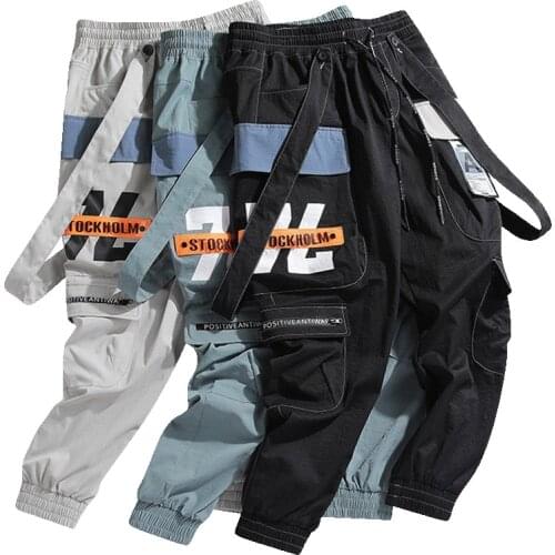 2020 New Mens Side Pockets Harem Pants Hip Hop Casual Ribbons Design Male Joggers Trousers Fashion Streetwear Pant JP72