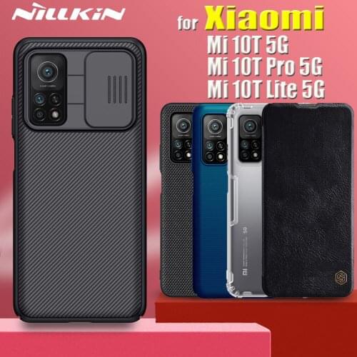 For Xiaomi Mi 10T Pro 5G Mi10T Lite Case Nillkin Slide Camera Protect Lens Textured Frosted PC Soft TPU Leather Bag Cover Funda