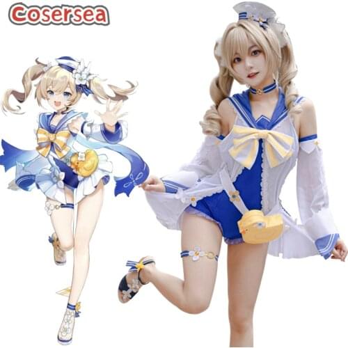 Cosersea Game Genshin Impact Barbara Cosplay Costume Women Sexy Swimsuit Lovely Uniform Pool Party Summer Swimwear